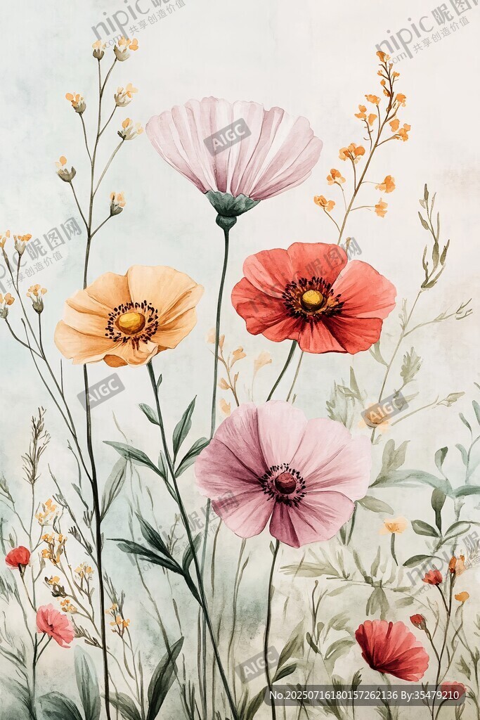 夢幻花卉插畫 柔美花景