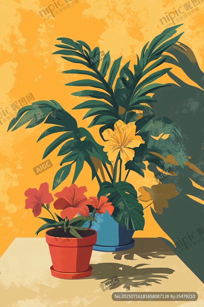 室內(nèi)盆栽花卉插畫