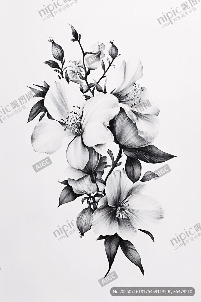 黑白花卉插畫