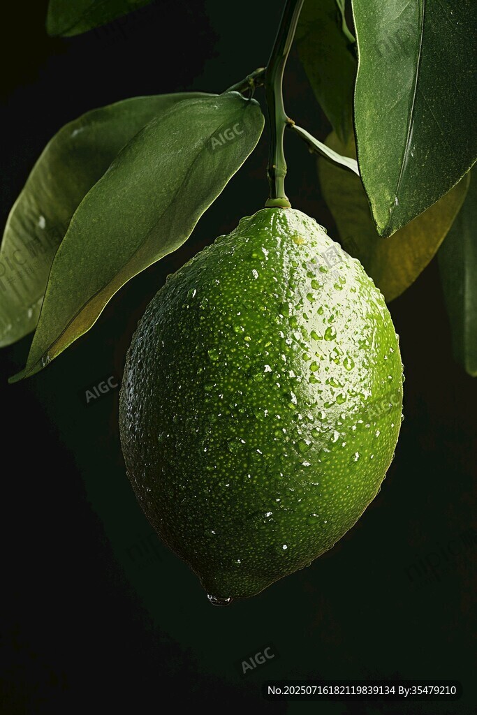 掛著水珠的鮮綠檸檬