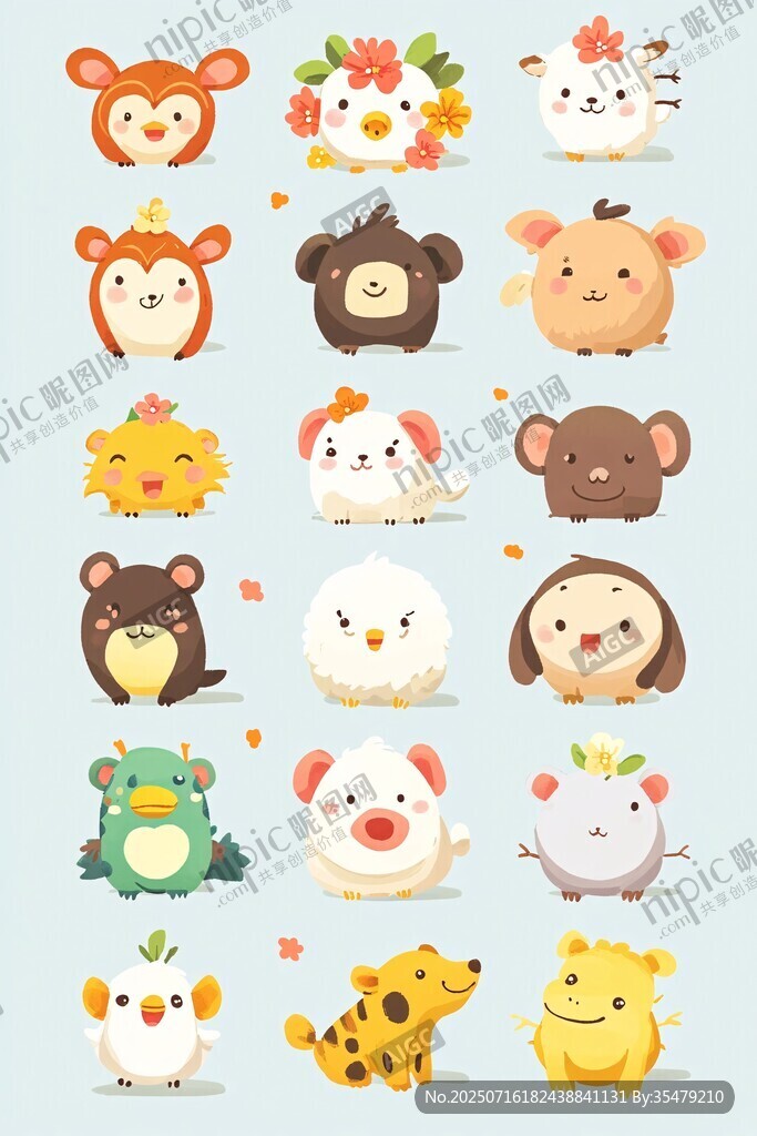 可愛卡通十二生肖動物集合