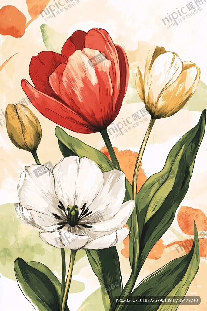 多彩郁金香花卉插畫(huà)