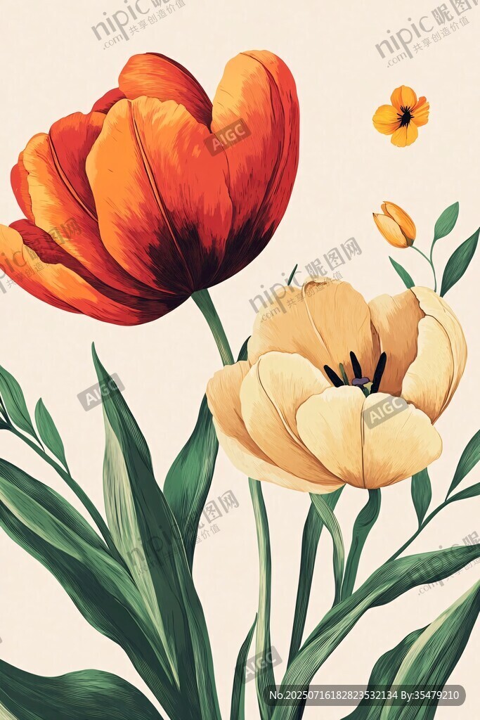 郁金香花卉插畫藝術(shù)之美