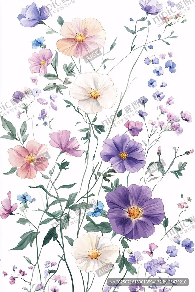 夢(mèng)幻繽紛花卉水彩插畫(huà)