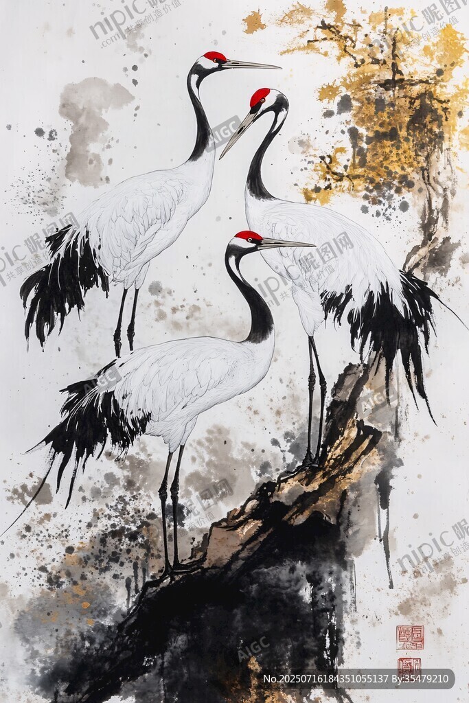 水墨丹頂鶴圖