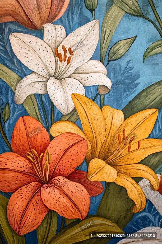 多彩百合花插畫