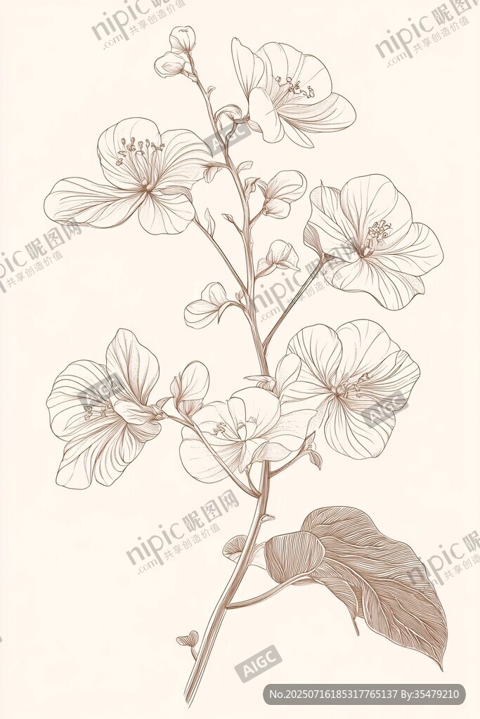 手繪花卉線條插畫