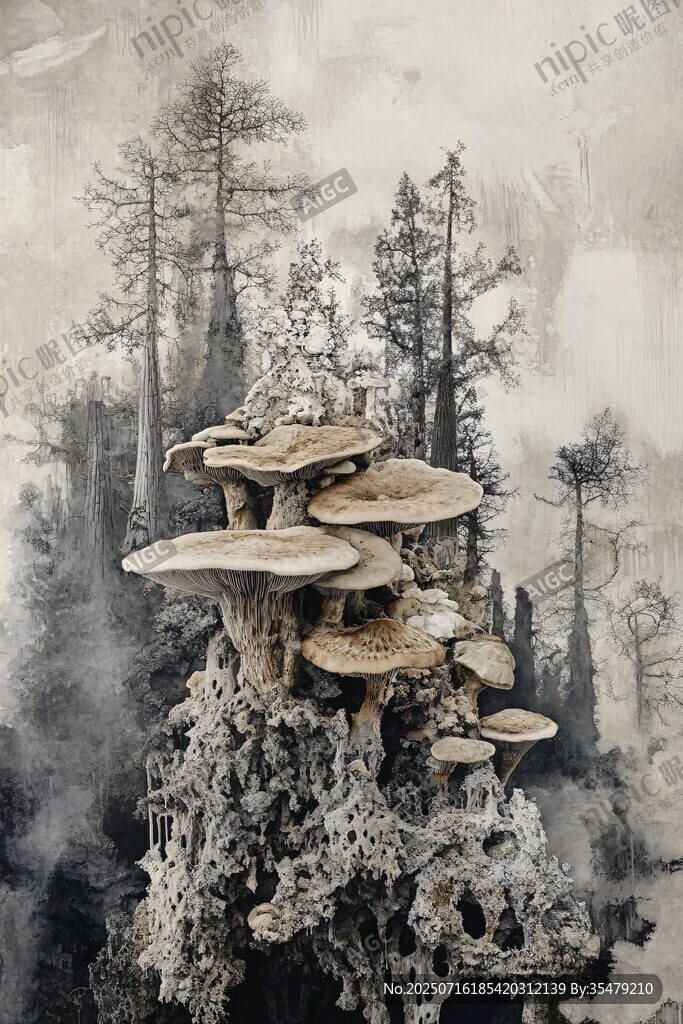 奇幻森林中的巨型蘑菇景觀