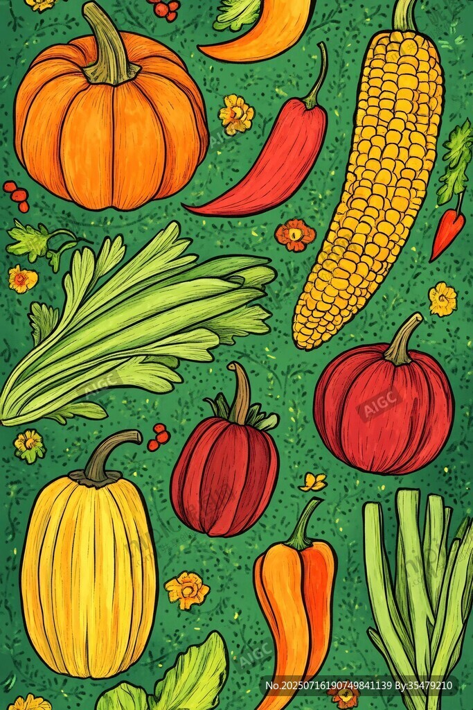 手繪多彩蔬菜插畫圖案