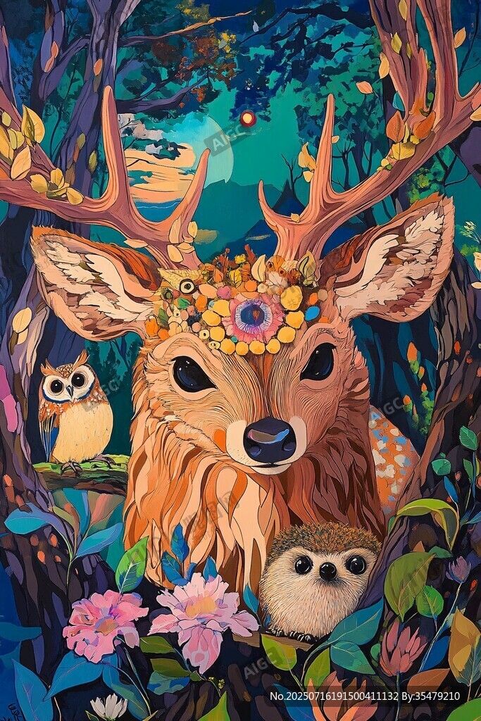 森林中的夢幻小鹿與伙伴