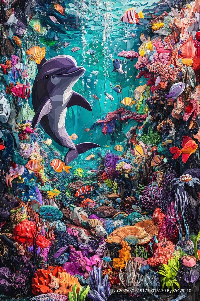 夢(mèng)幻海豚暢游多彩海底世界