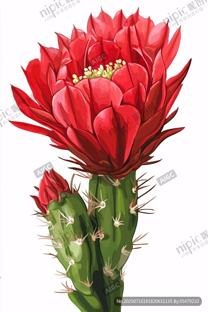 嬌艷綻放的紅色仙人掌花