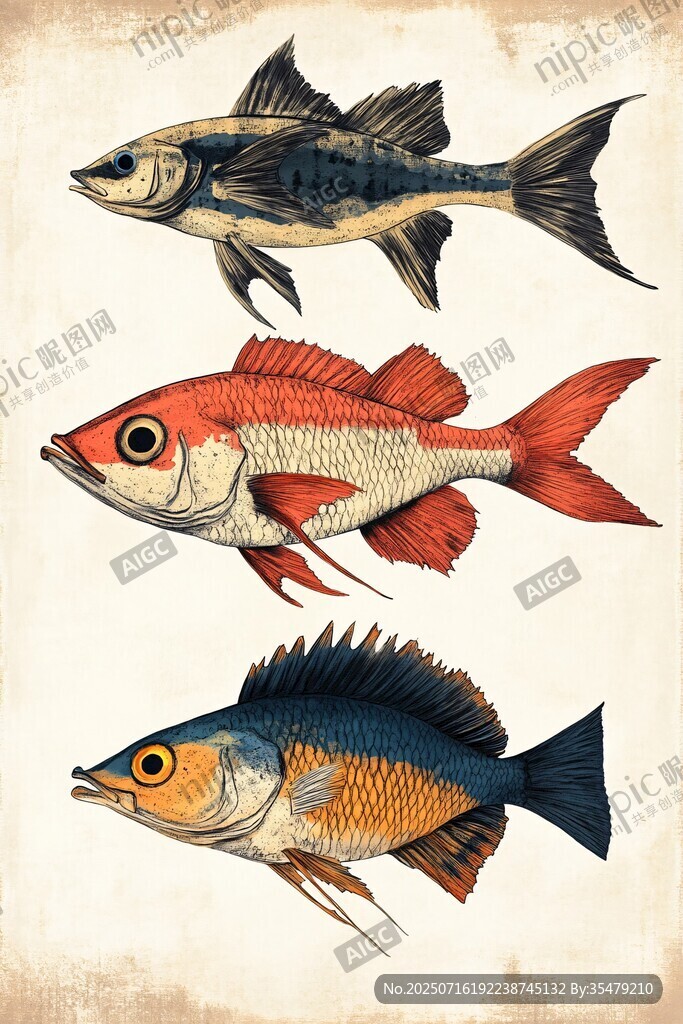 多彩魚類插畫