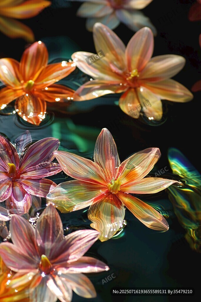 夢幻琉璃花朵水中綻放