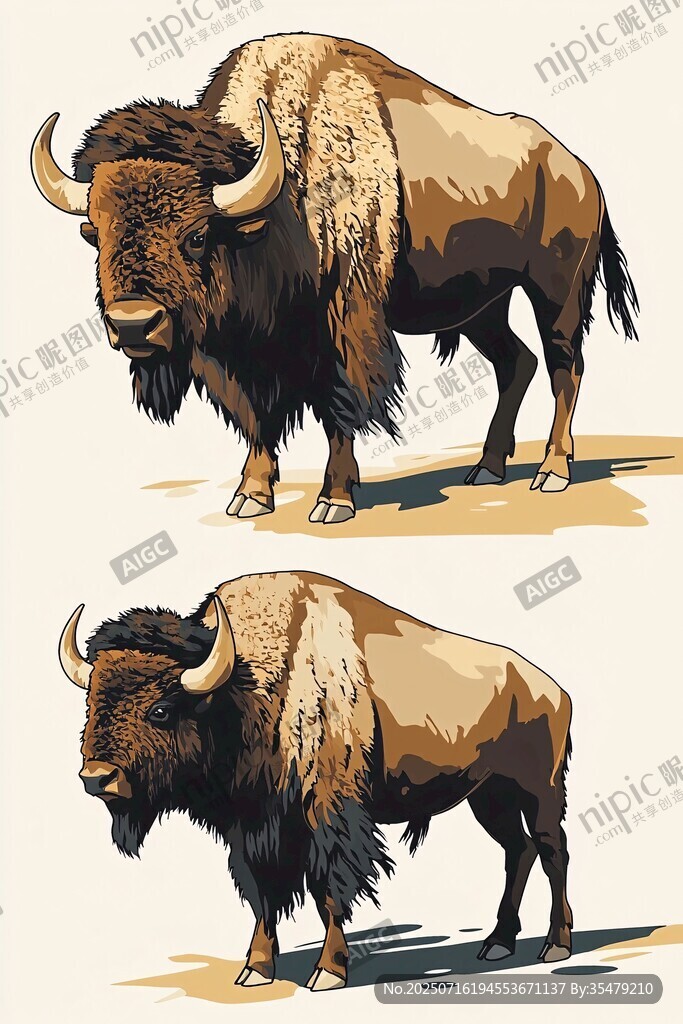 美洲野牛插畫展示