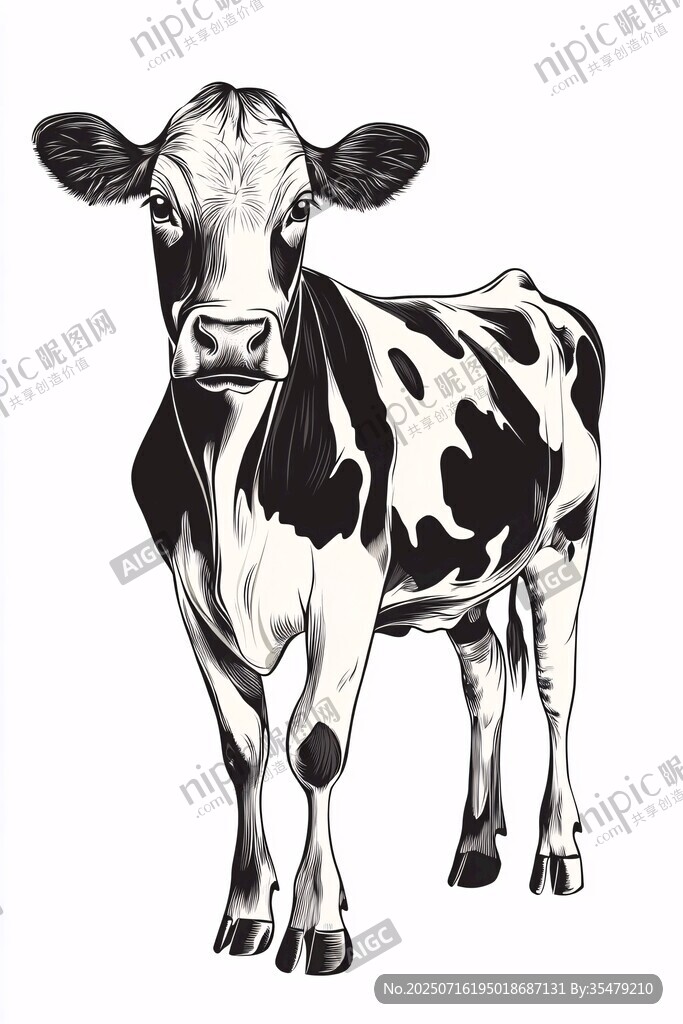 黑白奶牛插畫