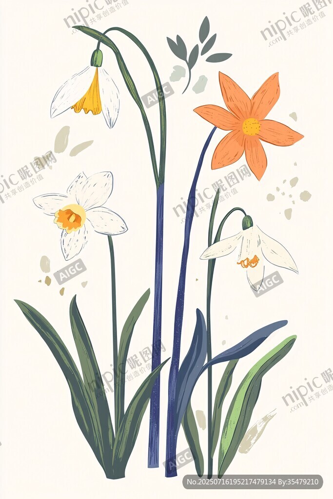 清新手繪花卉插畫