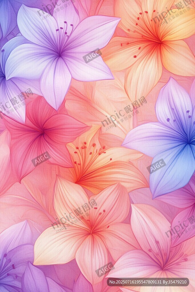 夢(mèng)幻多彩百合花花卉圖案