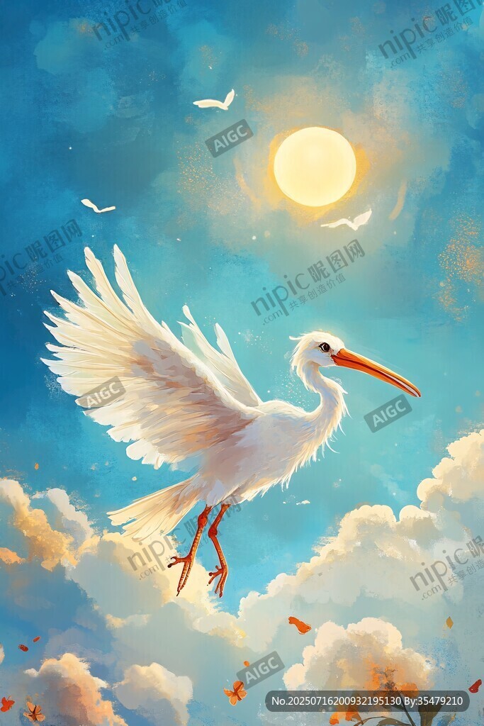 白鷺翔于日月云海之間