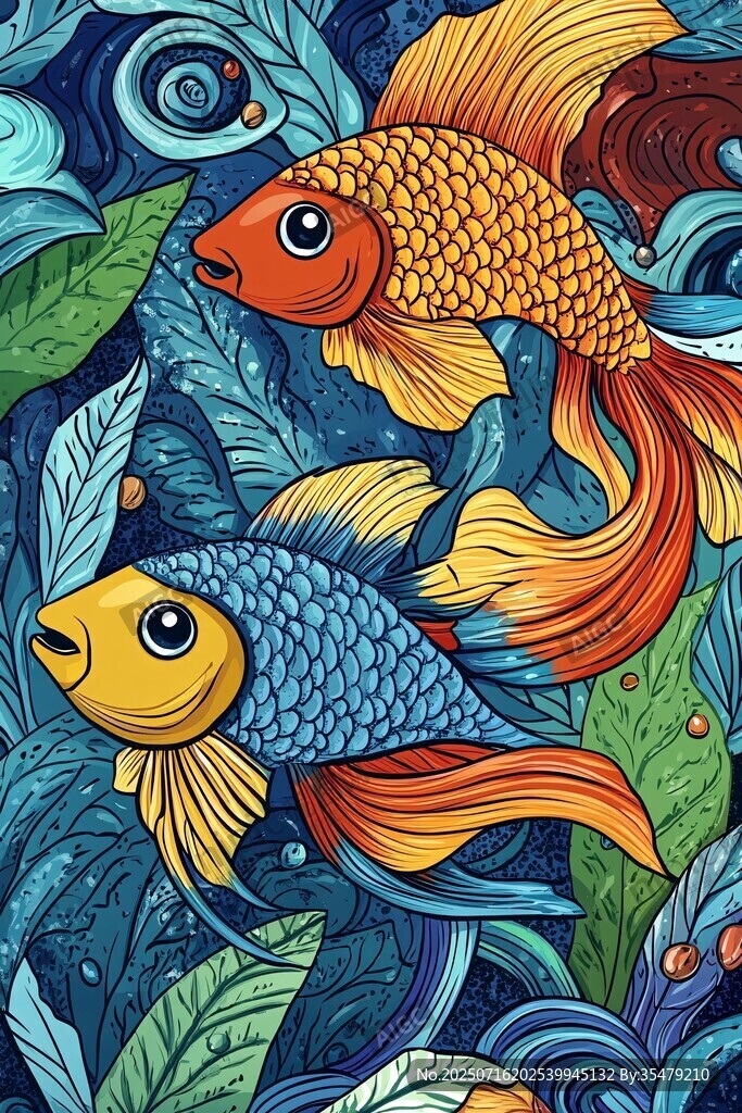 夢幻雙金魚與水下植物世界