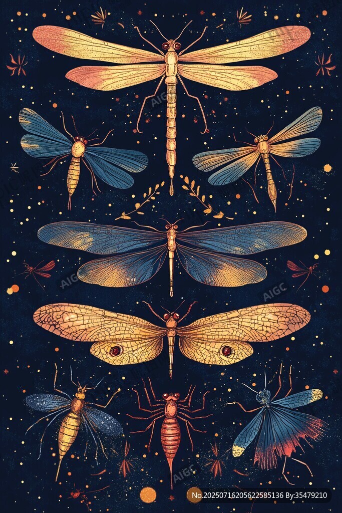 夢幻夏夜昆蟲插畫藝術