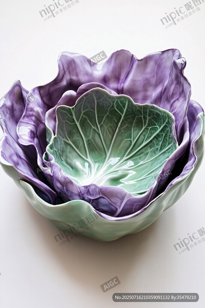 紫綠相間卷心菜造型陶瓷碗