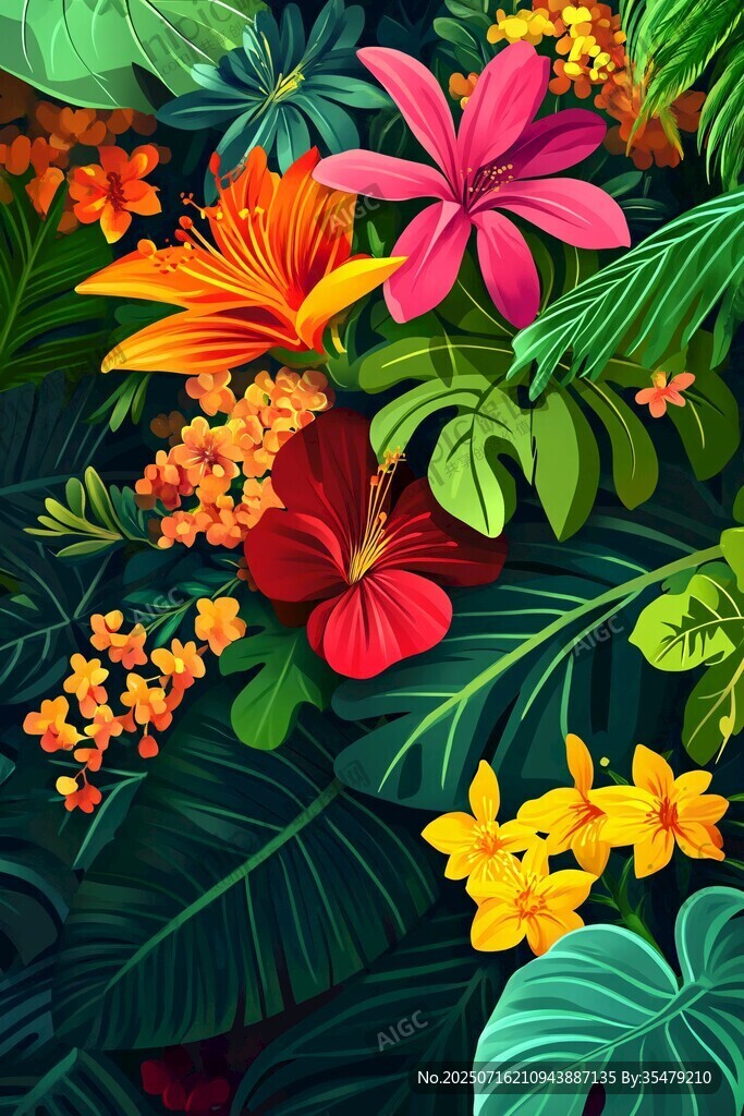 熱帶花卉綠植絢麗景象