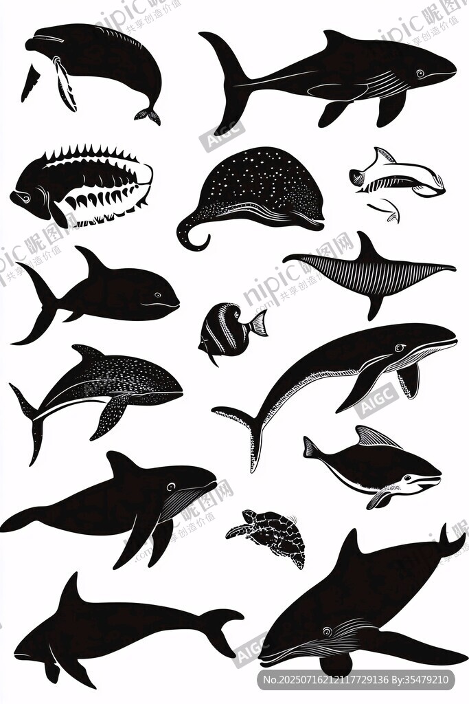 海洋生物剪影集合