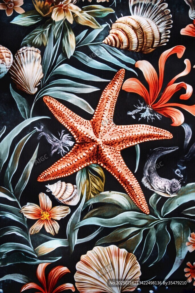 海洋風情海星貝殼花卉圖案