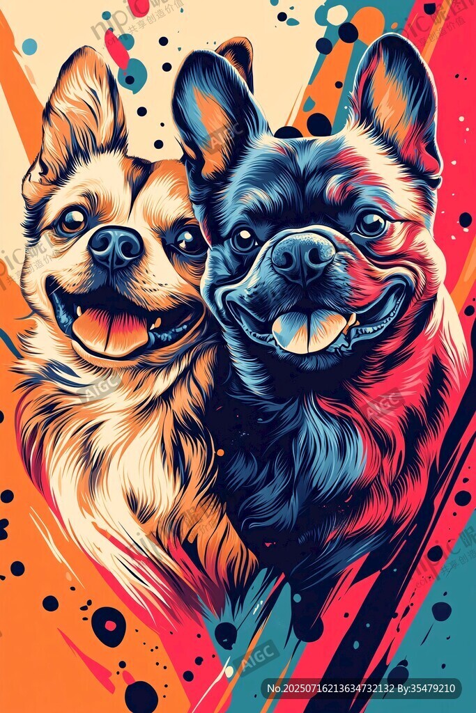 兩只萌犬的多彩藝術(shù)形象