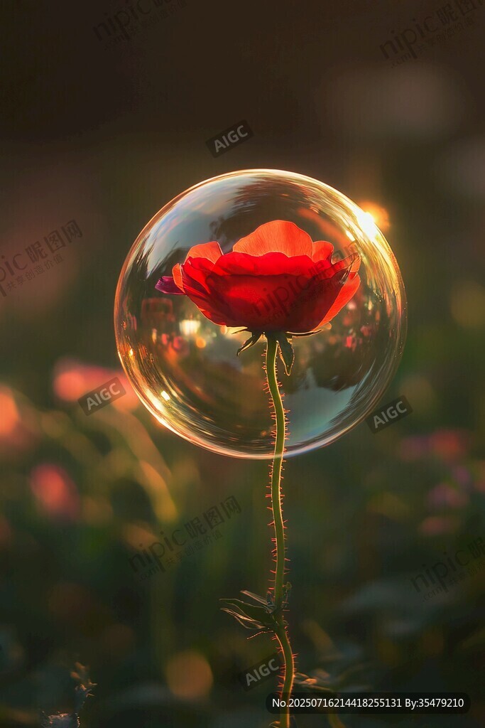 夢幻泡泡中的嬌艷紅玫瑰