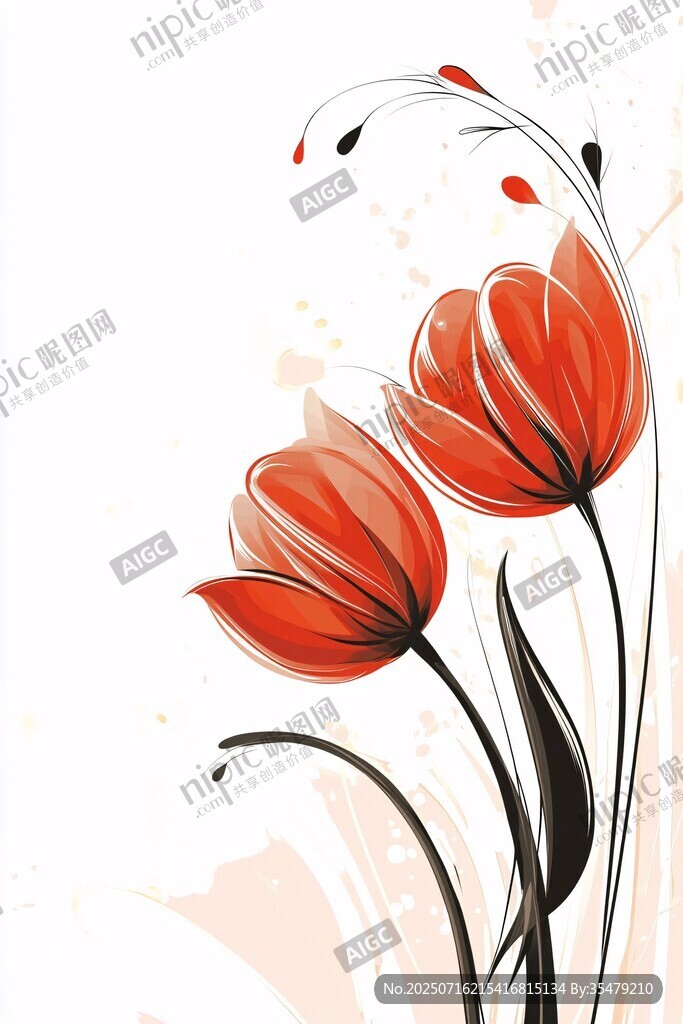 紅色花卉插畫 優(yōu)雅藝術(shù)風(fēng)