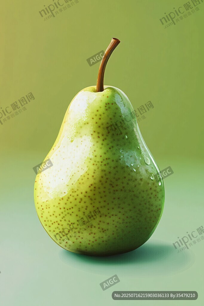 青綠色帶水珠的鮮梨
