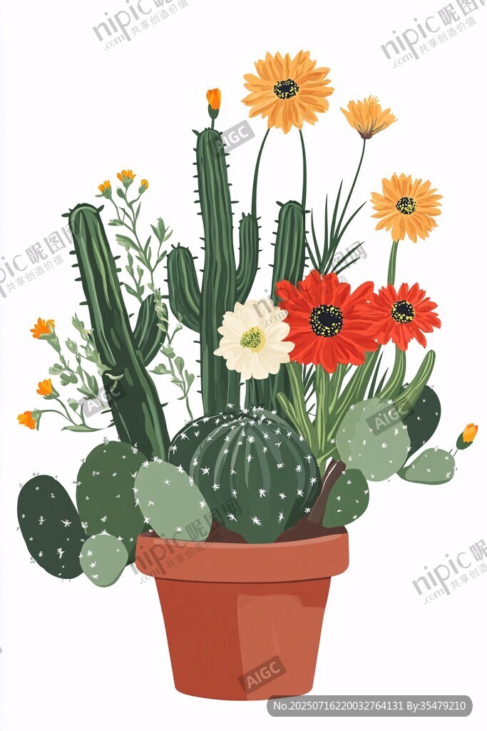 花盆中的多彩仙人掌花卉