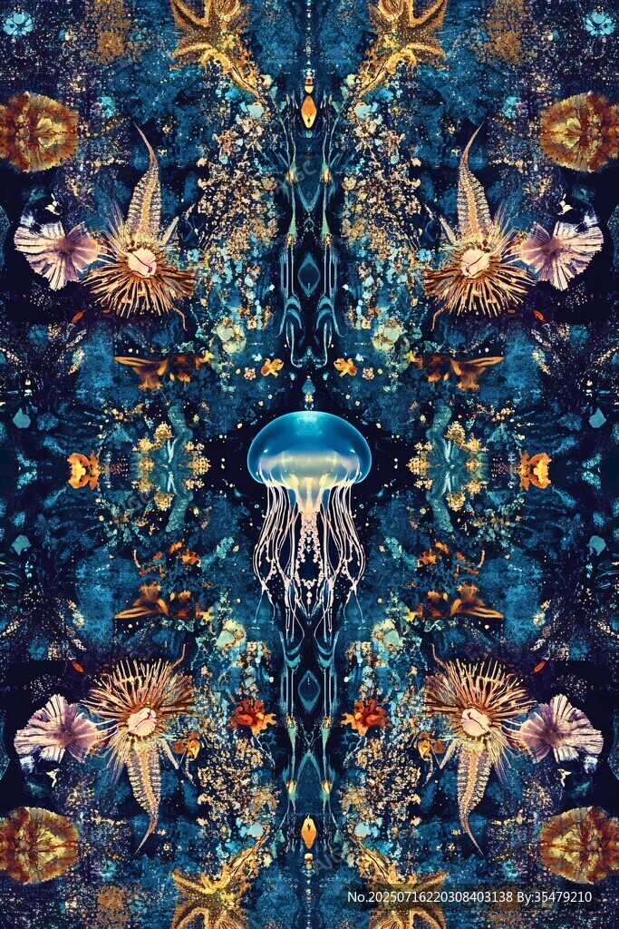 夢幻海洋生物對稱圖案