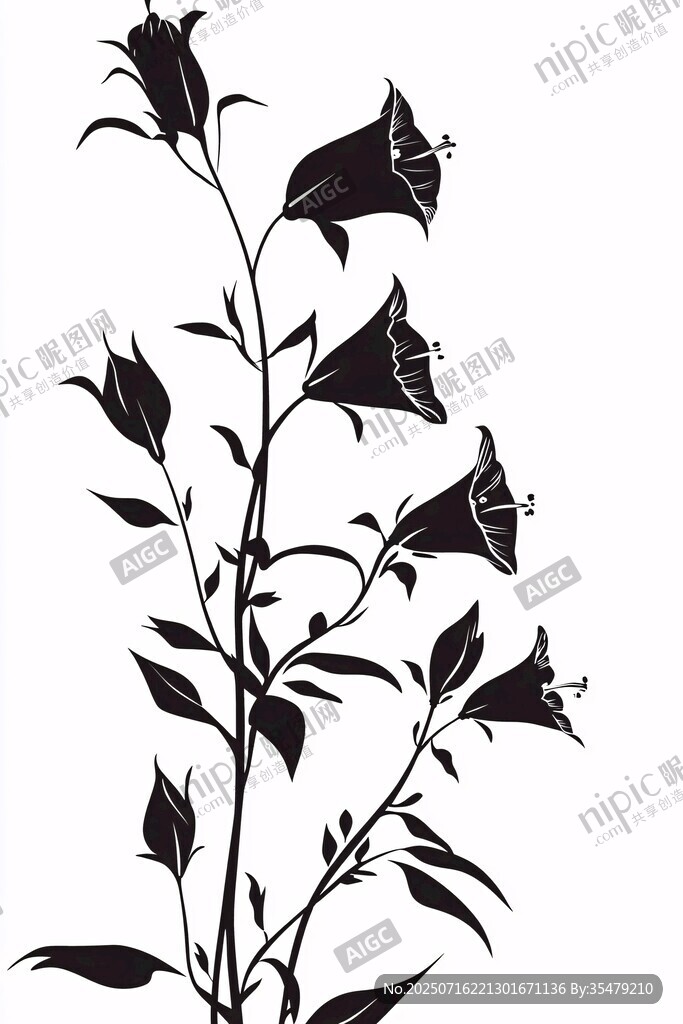黑色花卉植物輪廓圖案