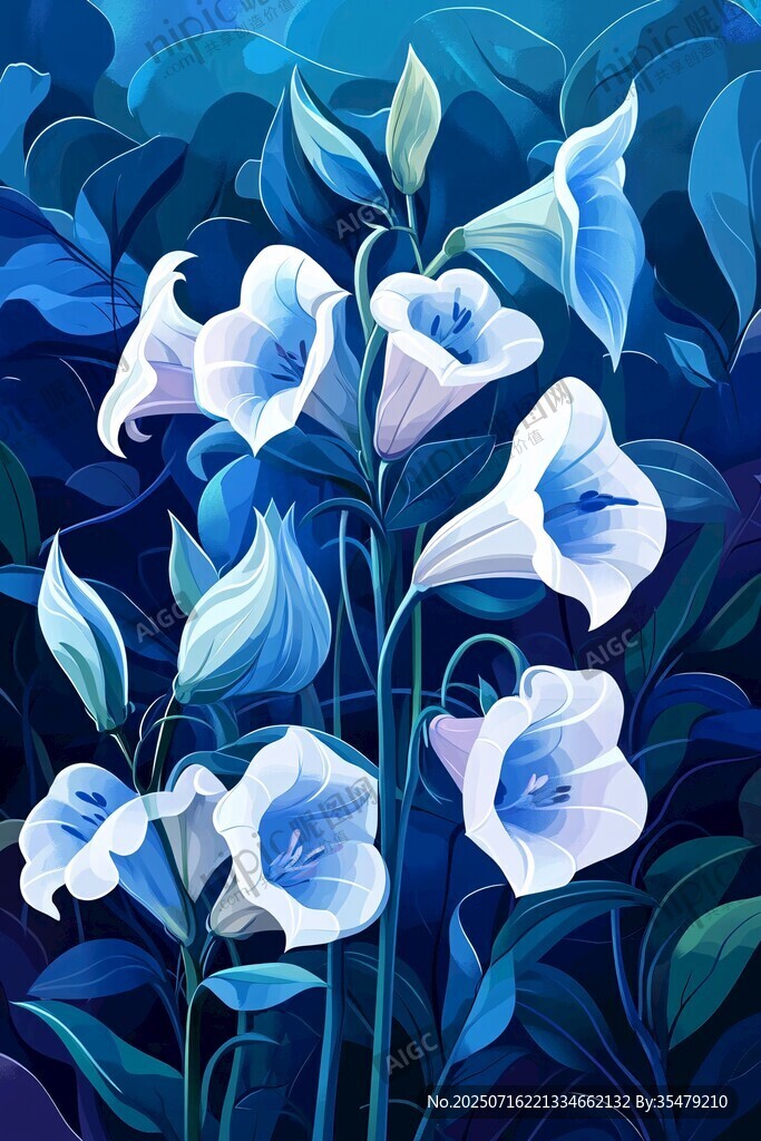 藍(lán)調(diào)鈴蘭花夢(mèng)幻插畫(huà)