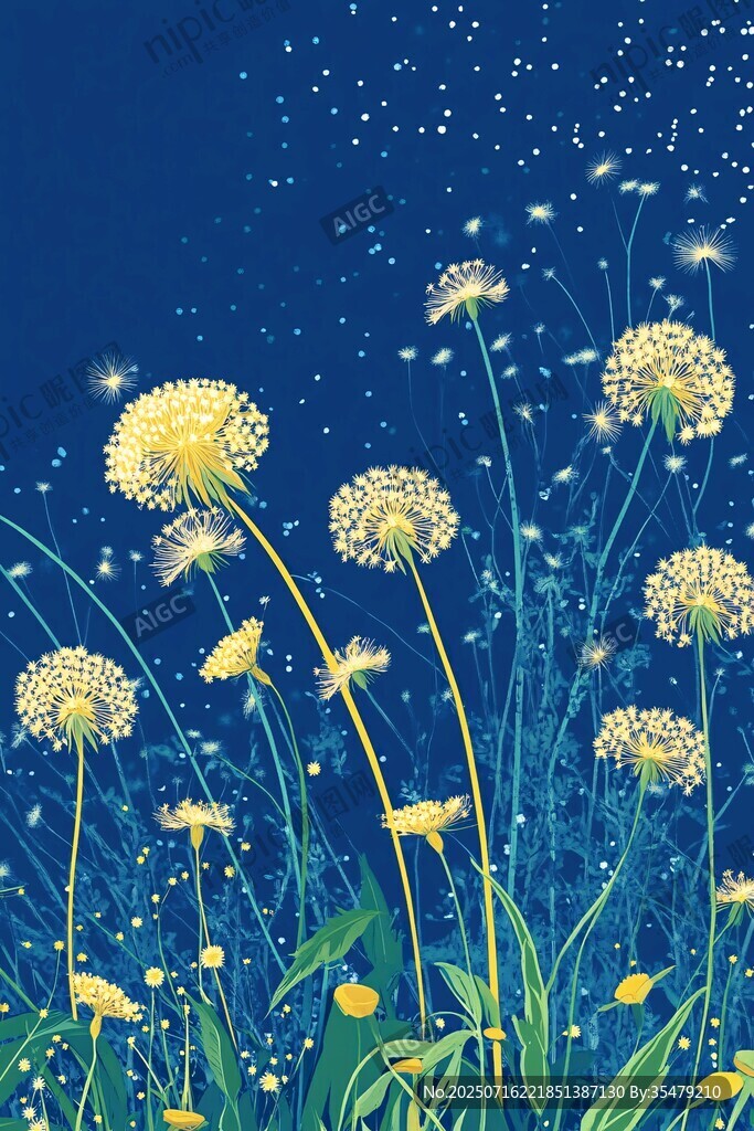 夜空中的蒲公英夢幻圖景