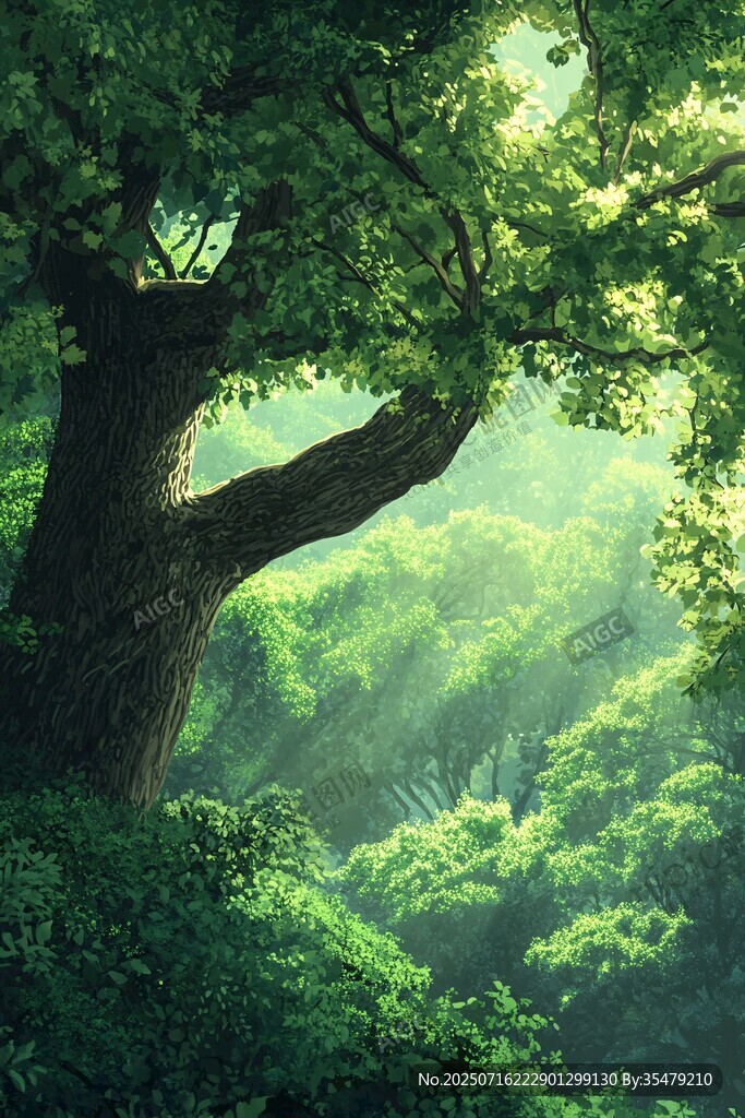 陽(yáng)光灑落的靜謐森林之景