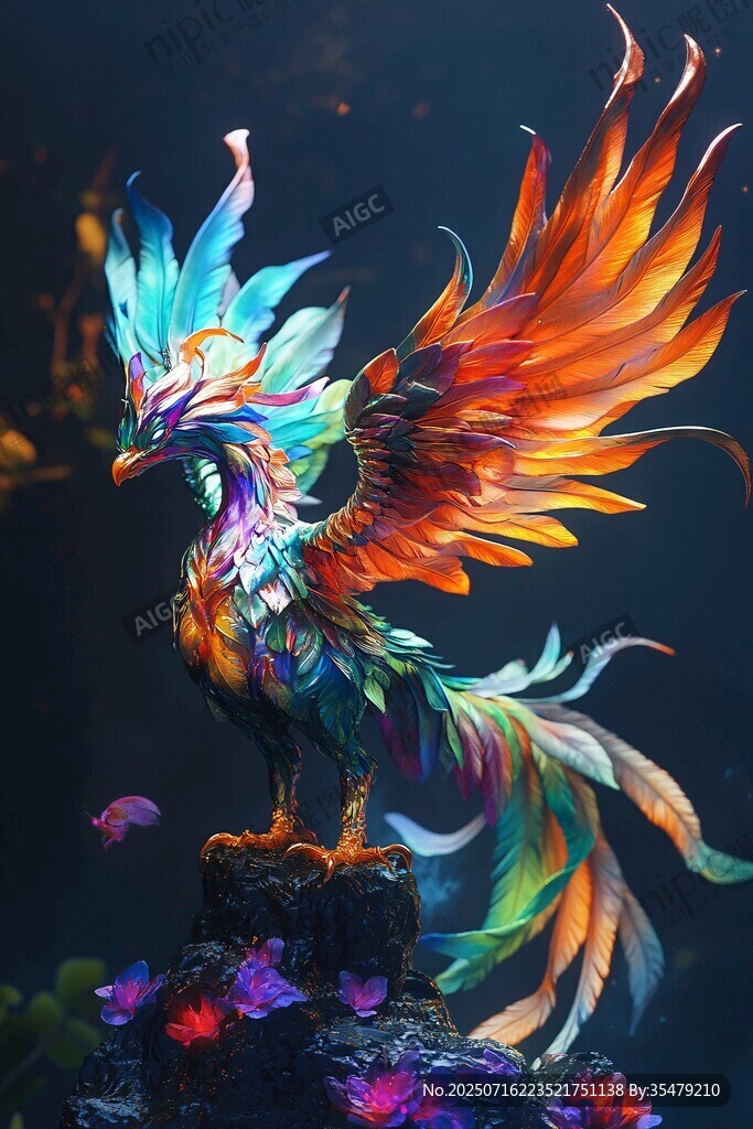 五彩斑斕鳳凰雕塑展示