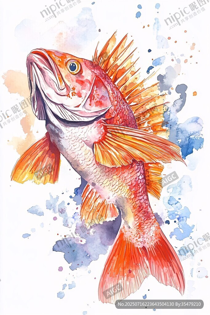 水彩繪靈動紅魚