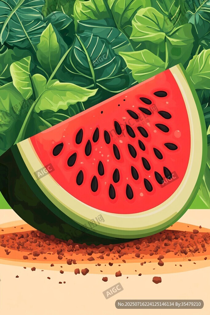夏日西瓜切片插畫