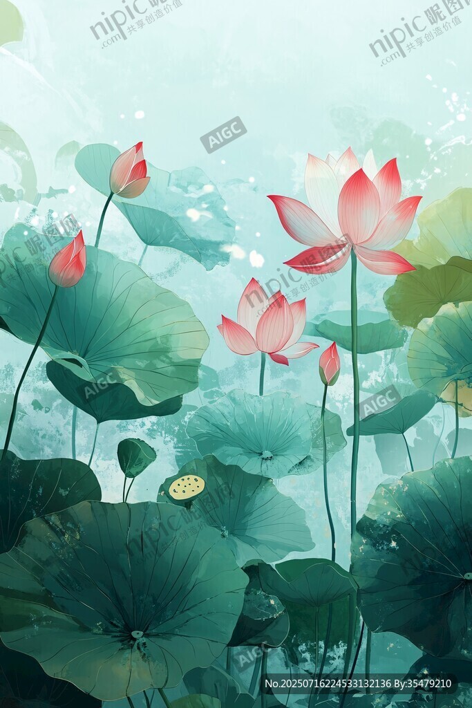 水墨風(fēng)荷塘荷花美景