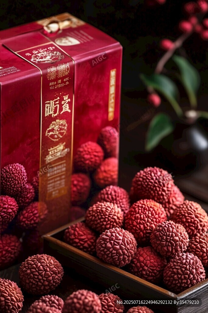 紅色禮盒裝荔枝誘人呈現(xiàn)