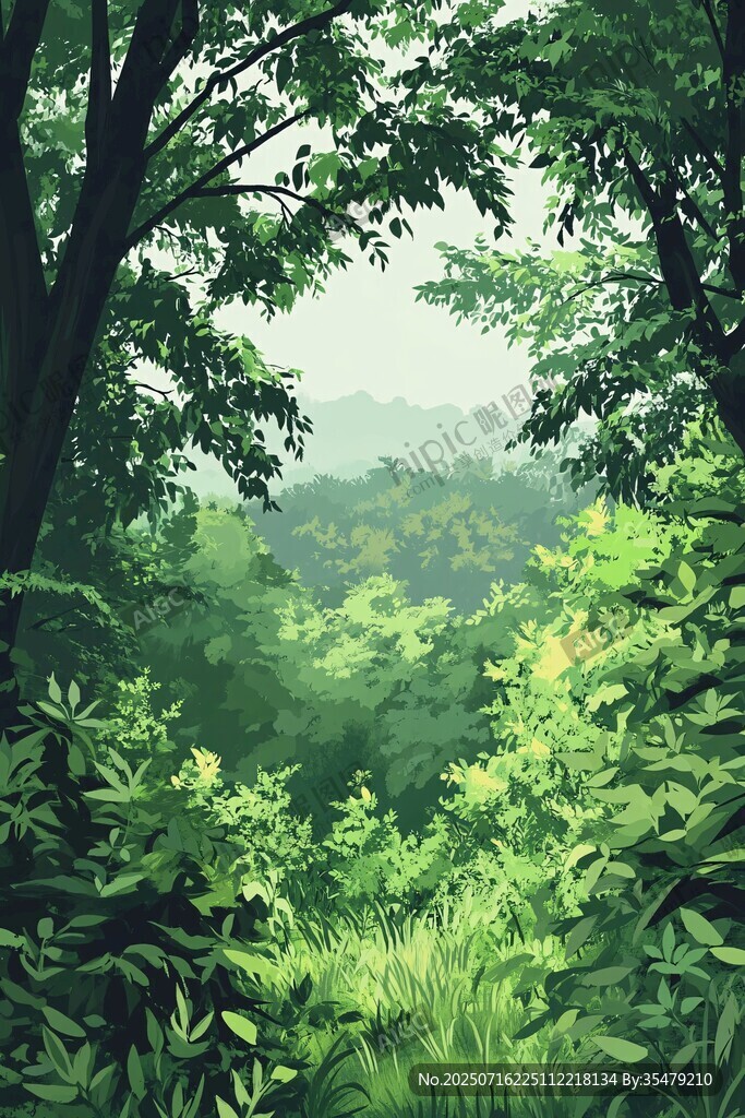 夏日森林綠意盎然景象