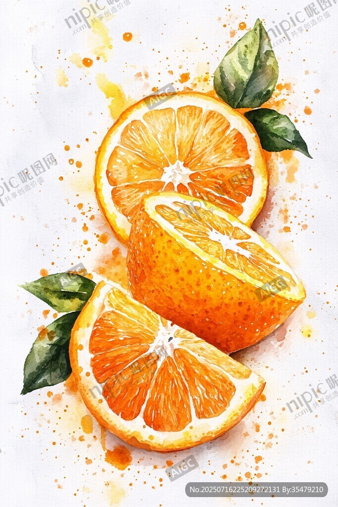 水彩畫中的新鮮橙子切片