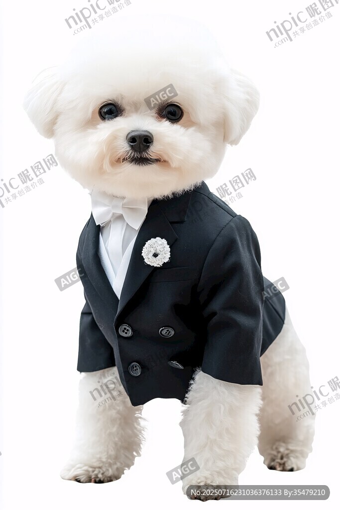 穿著西裝的可愛比熊犬