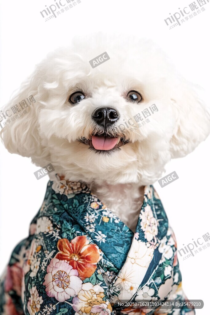 穿花衣的可愛比熊犬