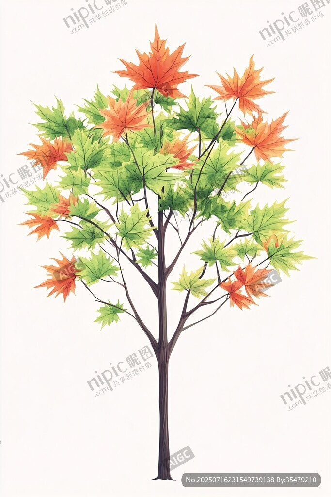 秋日多彩楓樹(shù)插畫(huà)