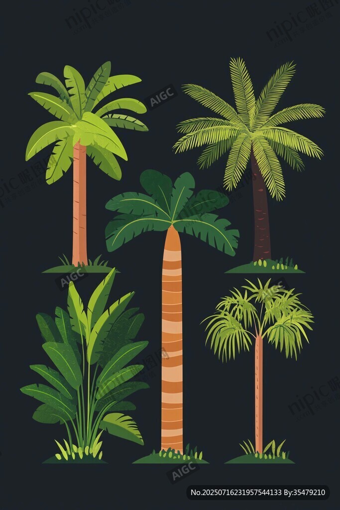 多樣熱帶棕櫚植物插畫